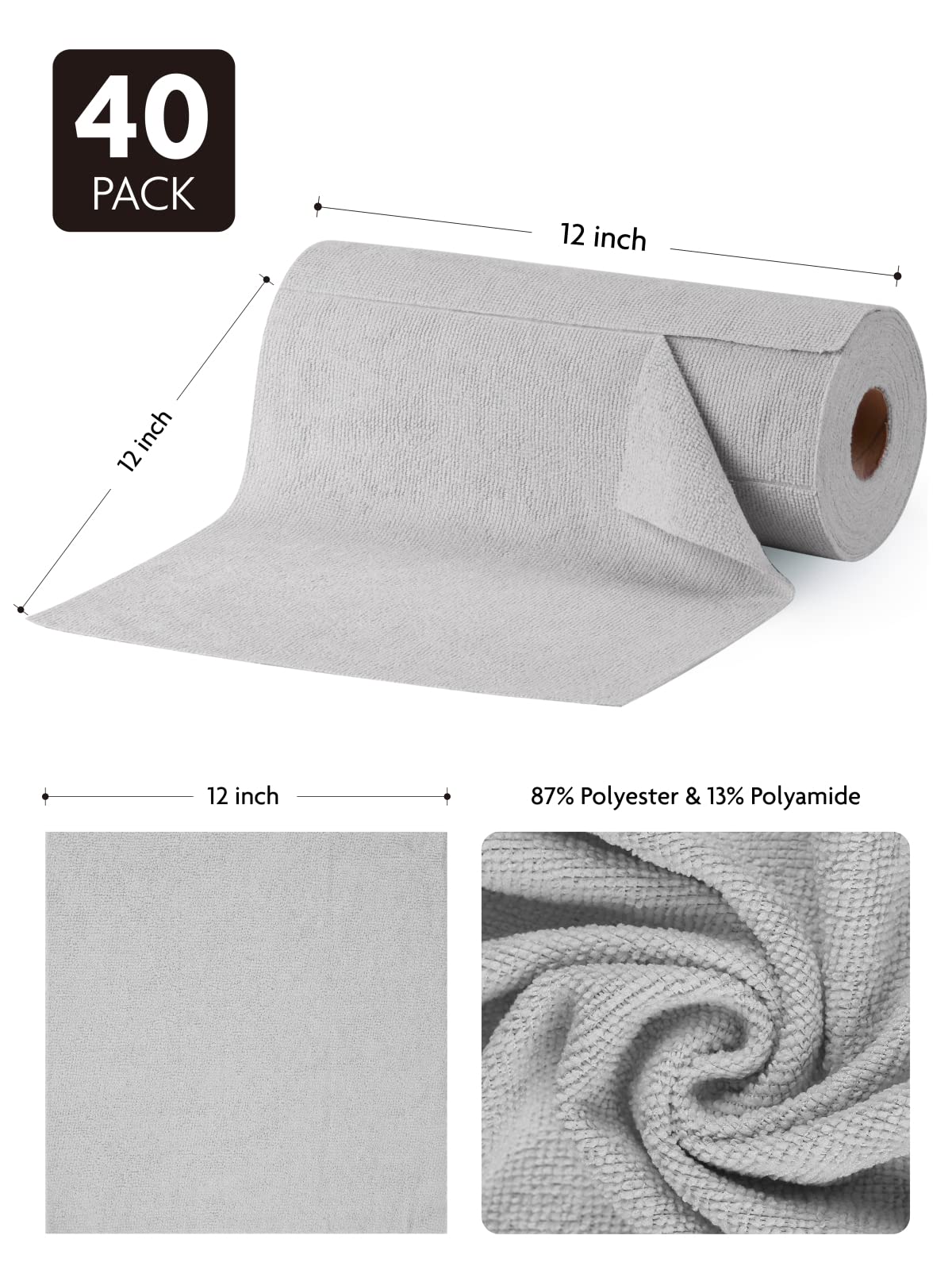 40 Pack Tear-Away Microfiber Roll(Grey) - Image 4
