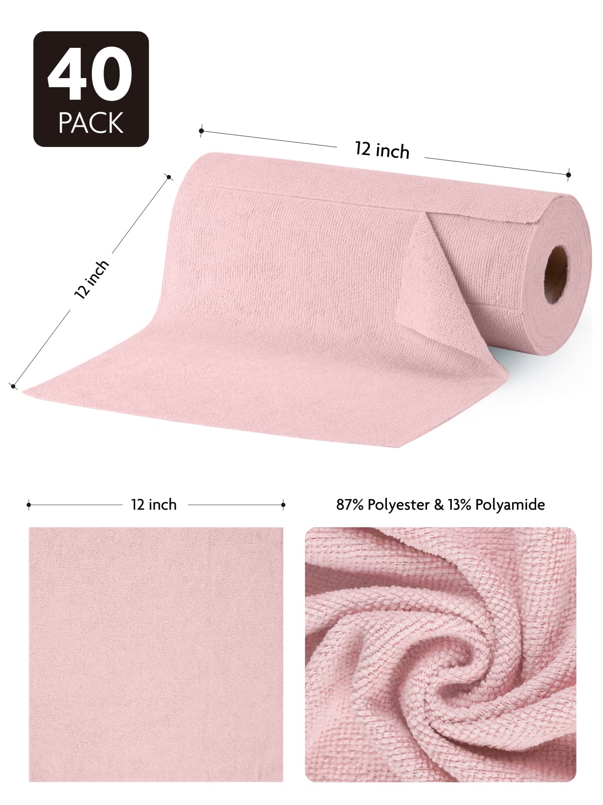 40 Pack Tear-Away Microfiber Roll(Pink) - Image 7