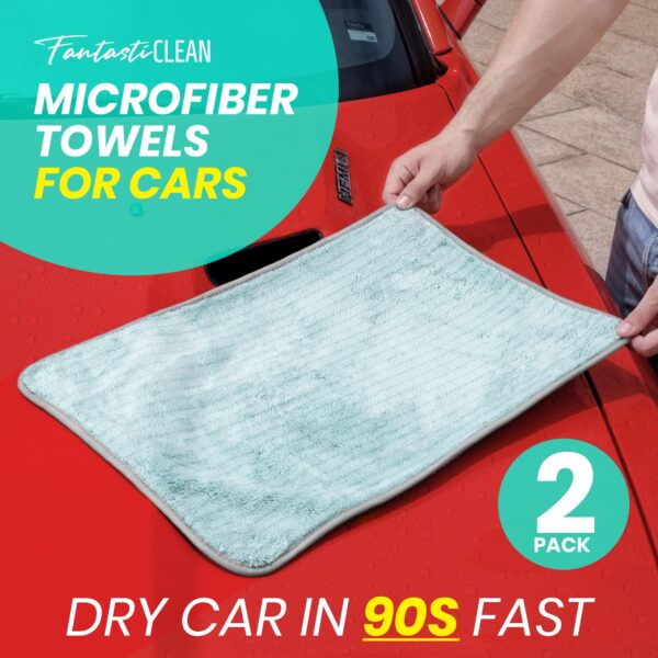FantastiCLEAN 2 Pack Reusable and Washable Cloths Microfiber Cleaning Cloth- Car Drying Towels（Green） - Image 2