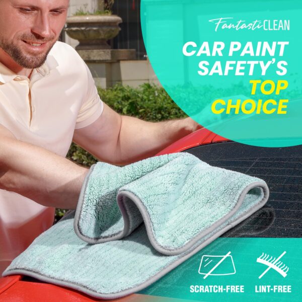FantastiCLEAN 2 Pack Reusable and Washable Cloths Microfiber Cleaning Cloth- Car Drying Towels（Green） - Image 3