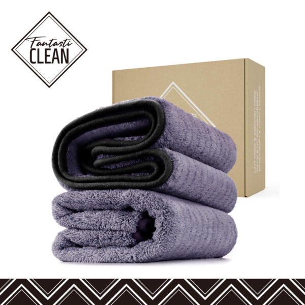 FantastiCLEAN 2 Pack Reusable and Washable Cloths Microfiber Cleaning Cloth- Car Drying Towels（Grey)