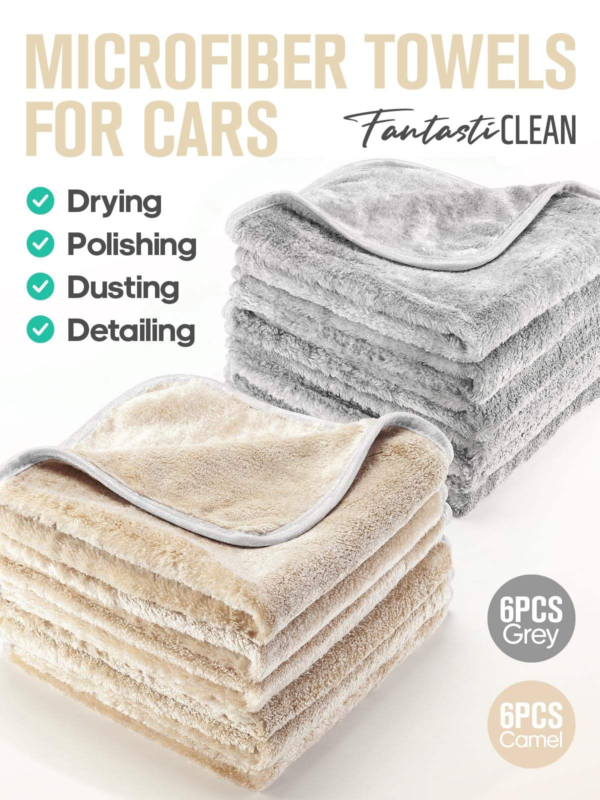 FantastiCLEAN 900GSM Reusable and Washable Cloths Microfiber Cleaning Cloth- Car Drying Towels（CMGY） - Image 2