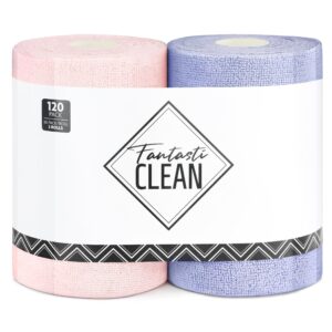 120-Pack 8x8 Inch Microfiber Cleaning Cloth Roll（Pink and Light-Purple）
