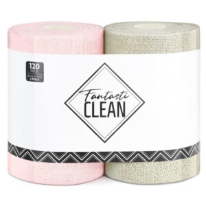 120-Pack 8x8 Inch Microfiber Cleaning Cloth Roll（Pink and Off-White）