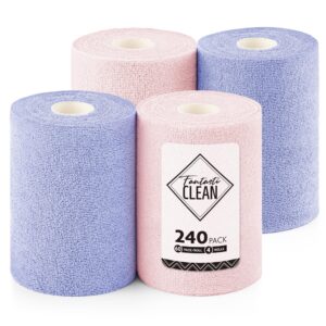 240-Pack 8x8 Inch Microfiber Cleaning Cloth Roll（2Pink 2Light-Purple）