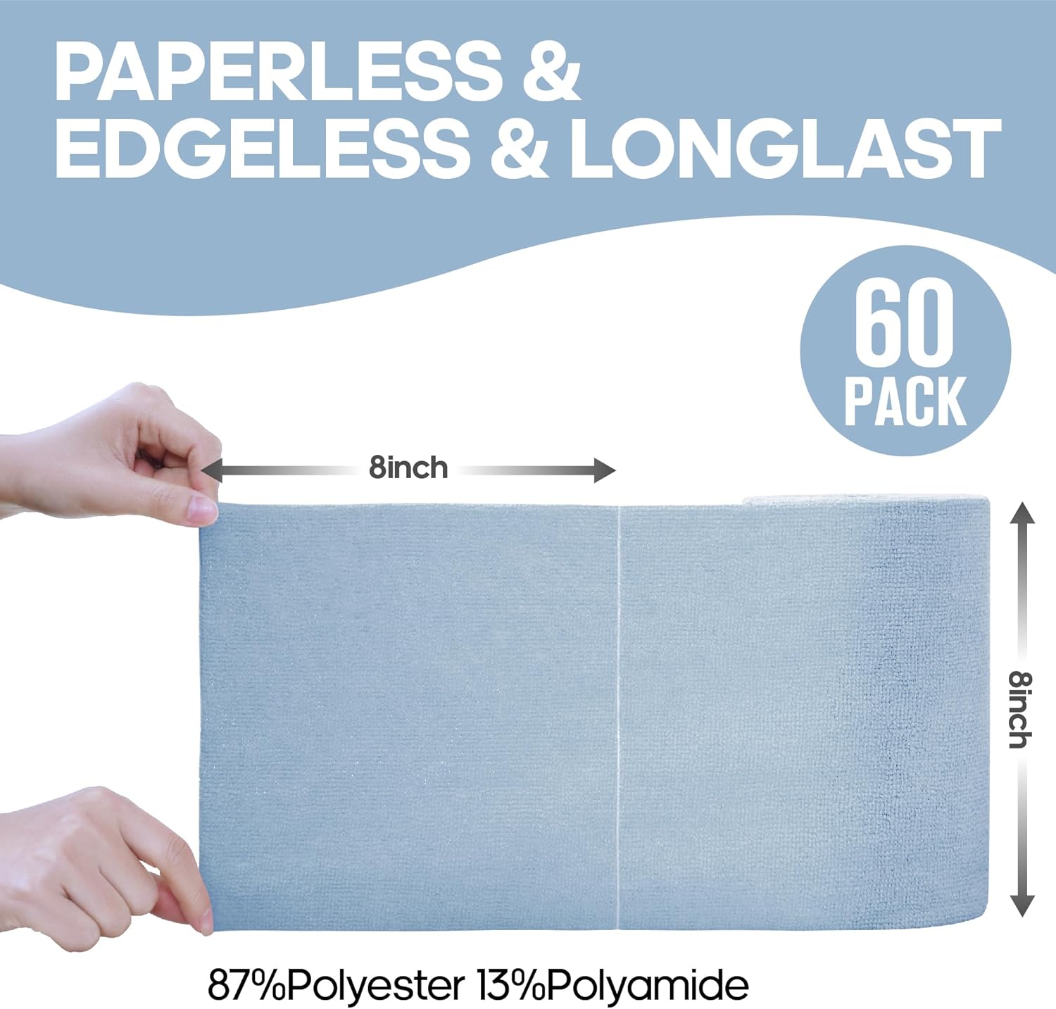 60-Pack 8x8 Inch Microfiber Cleaning Cloth Roll(Baby Blue) - Image 2
