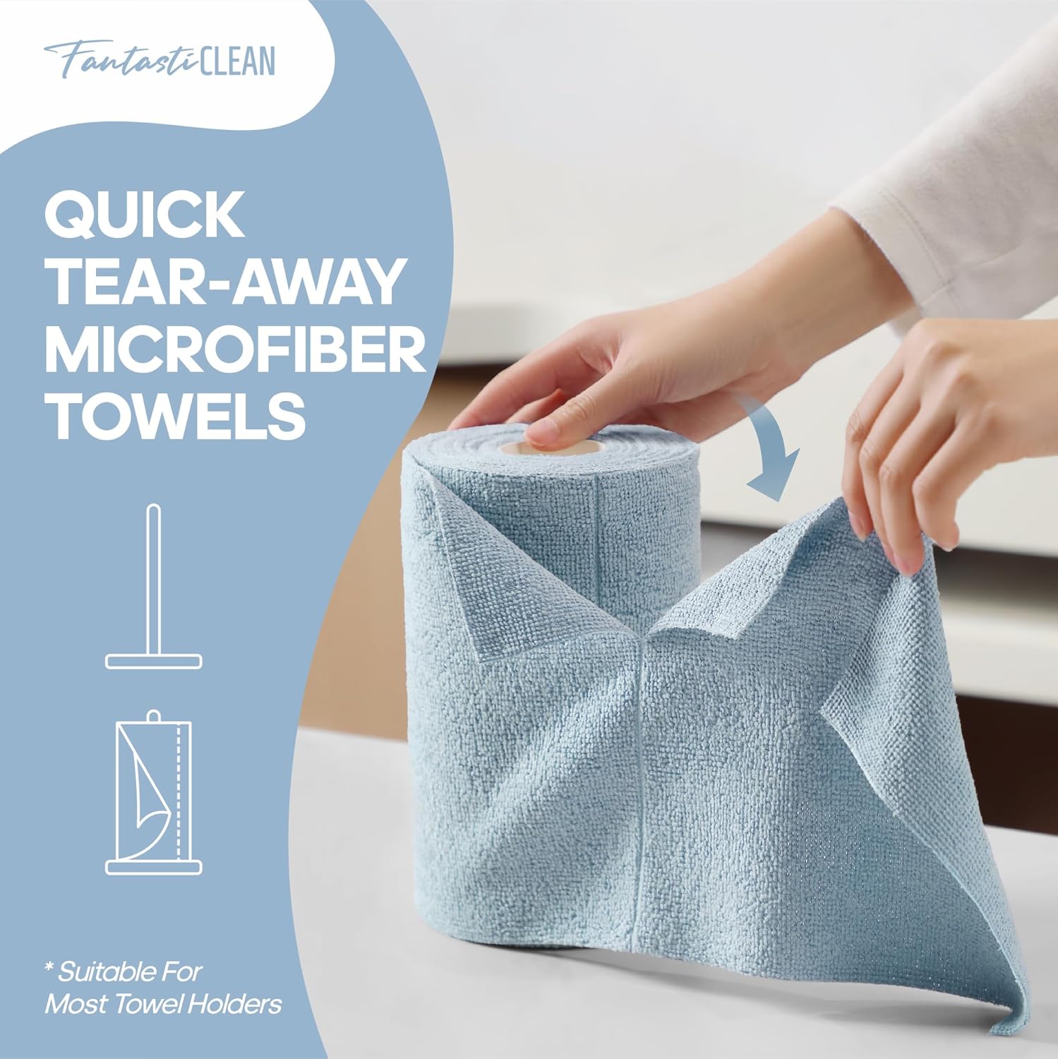 60-Pack 8x8 Inch Microfiber Cleaning Cloth Roll(Baby Blue) - Image 3