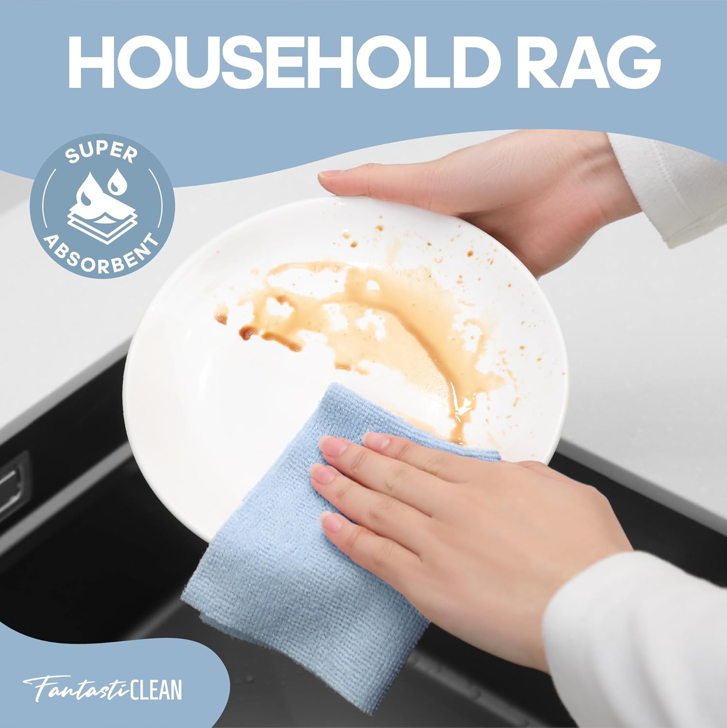 60-Pack 8x8 Inch Microfiber Cleaning Cloth Roll(Baby Blue) - Image 4