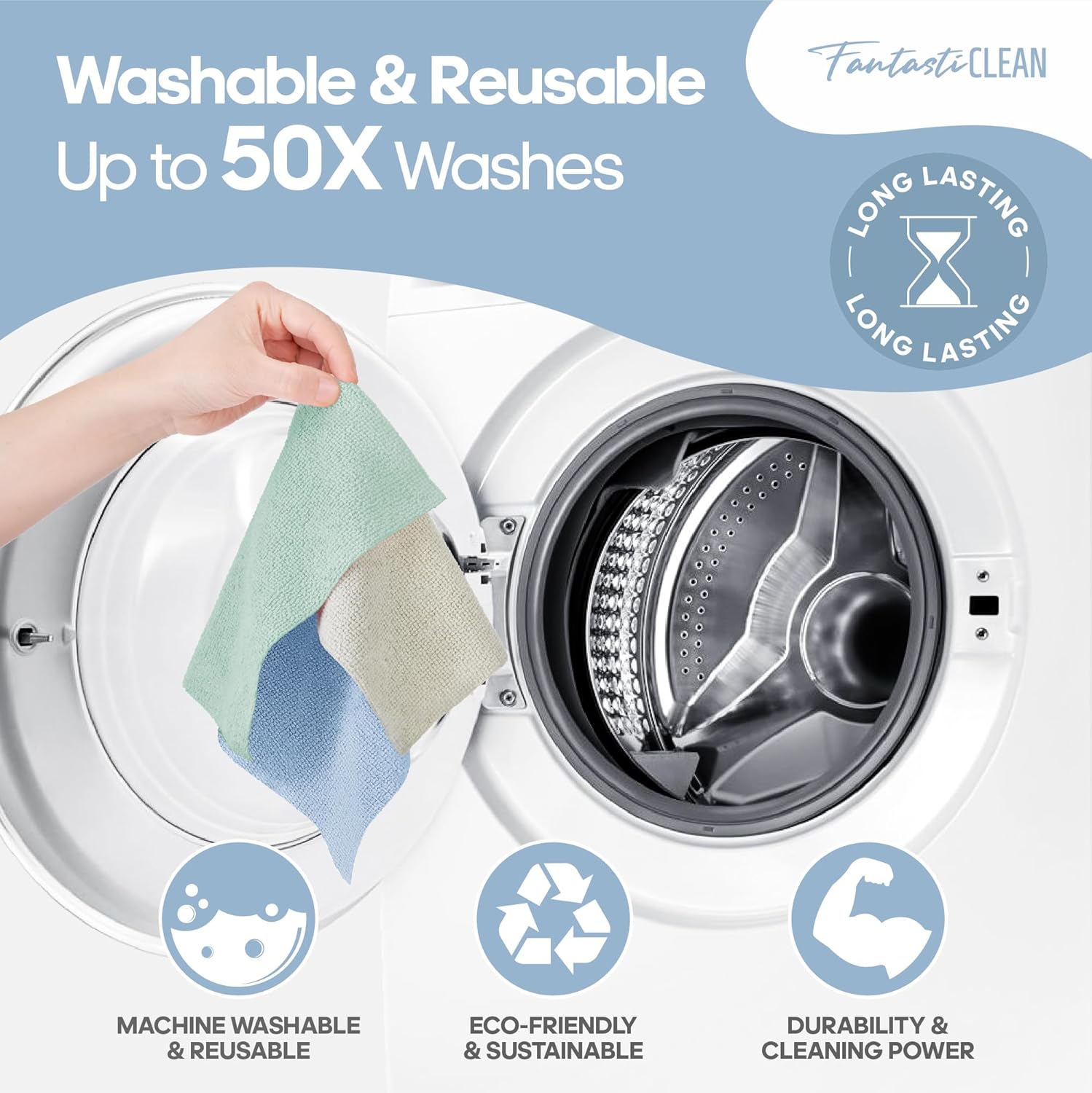 60-Pack 8x8 Inch Microfiber Cleaning Cloth Roll(Baby Blue) - Image 9