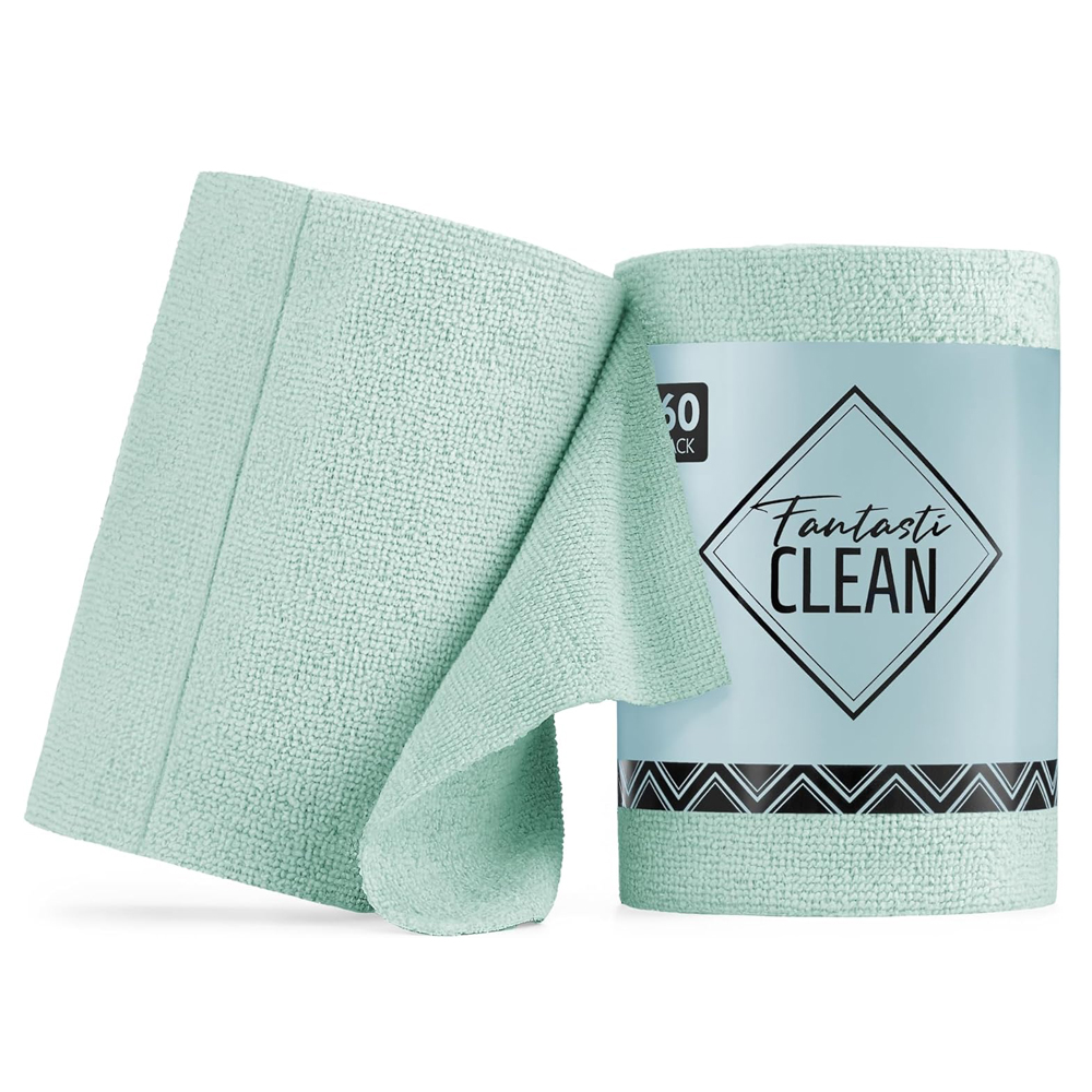 60-Pack 8x8 Inch Microfiber Cleaning Cloth Roll(Mint Green)