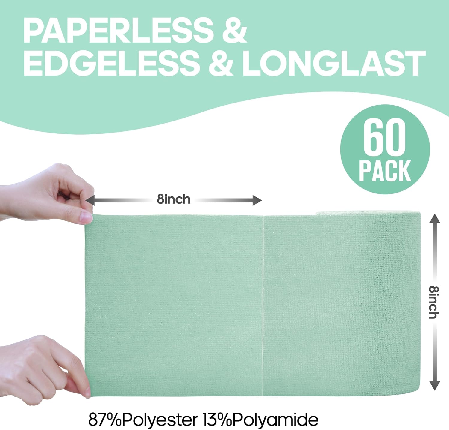 60-Pack 8x8 Inch Microfiber Cleaning Cloth Roll(Mint Green) - Image 2