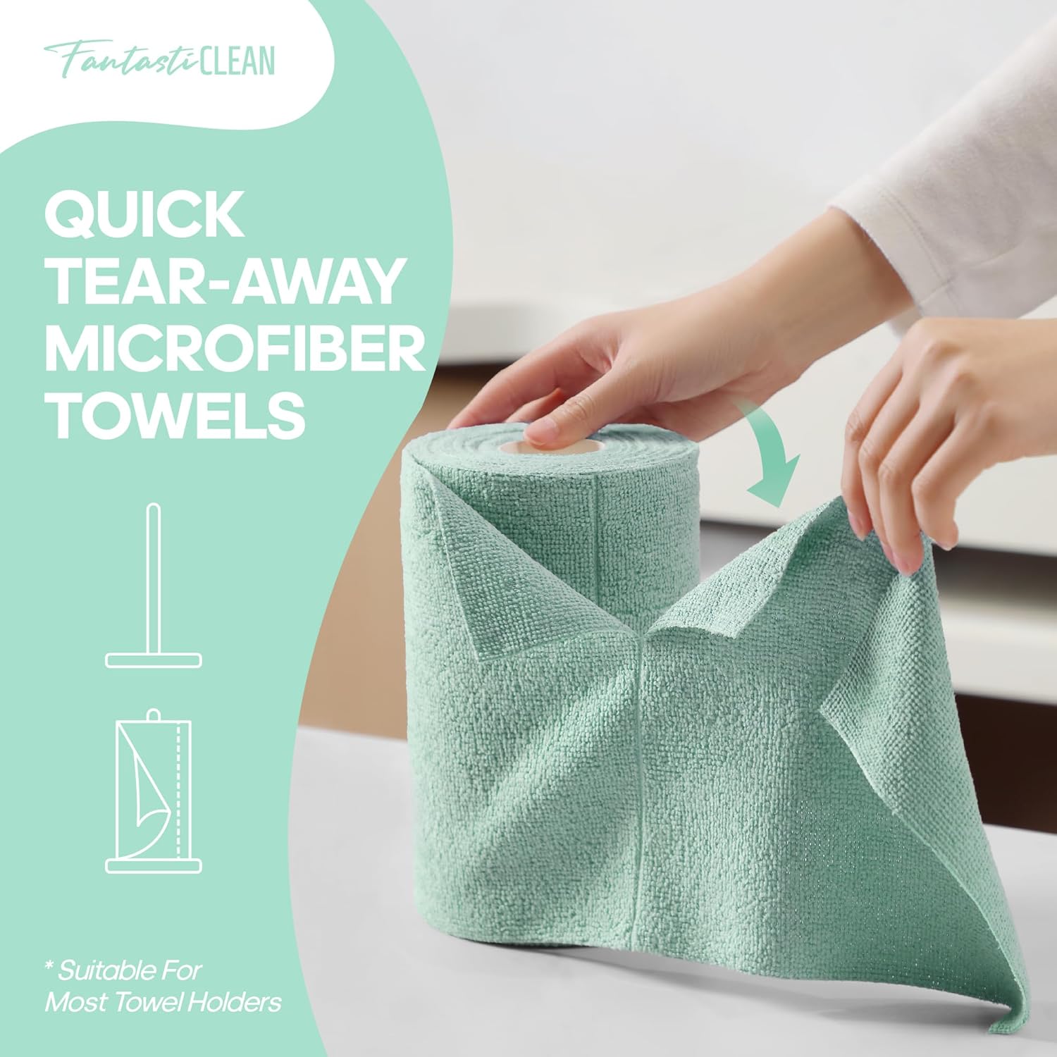 60-Pack 8x8 Inch Microfiber Cleaning Cloth Roll(Mint Green) - Image 3