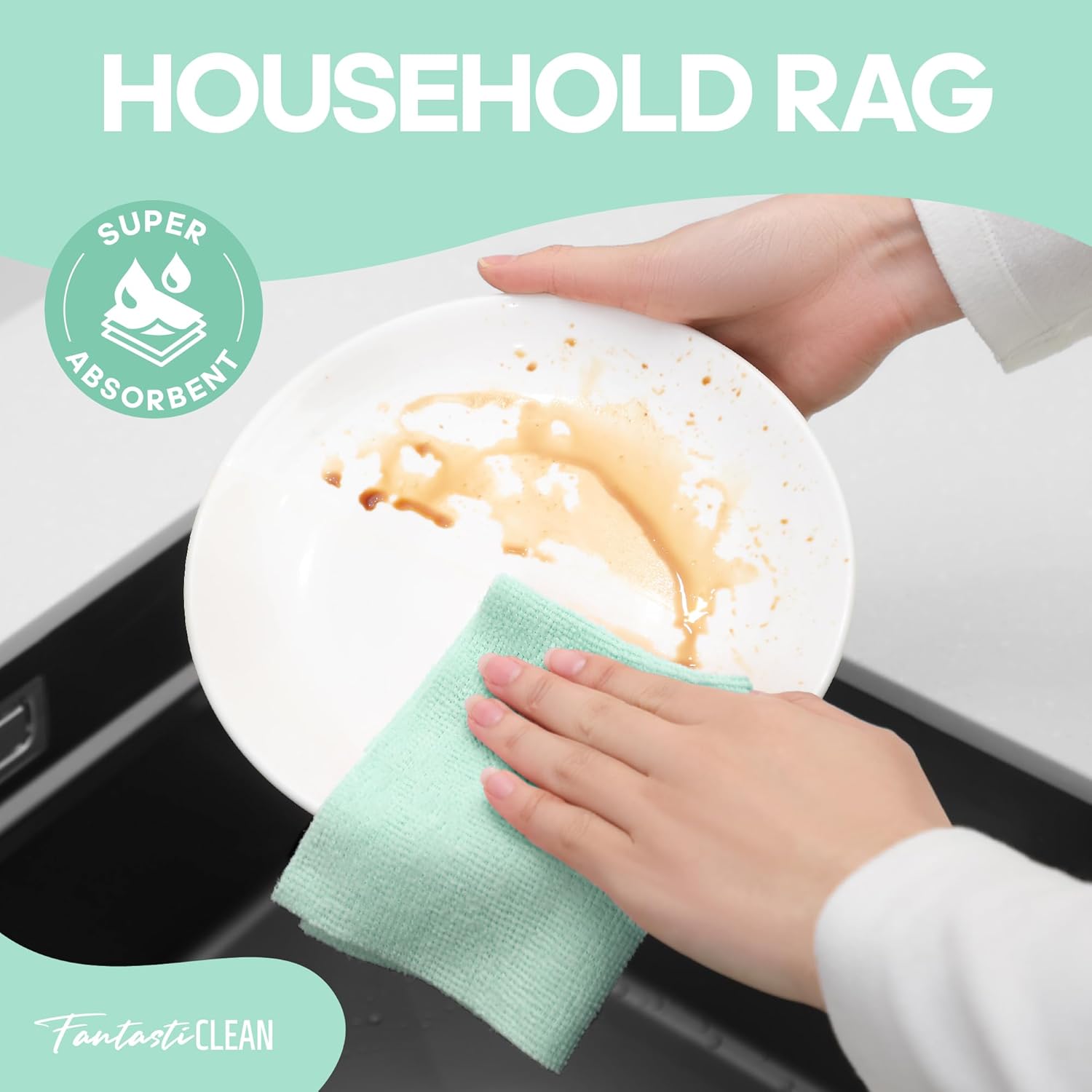 60-Pack 8x8 Inch Microfiber Cleaning Cloth Roll(Mint Green) - Image 4